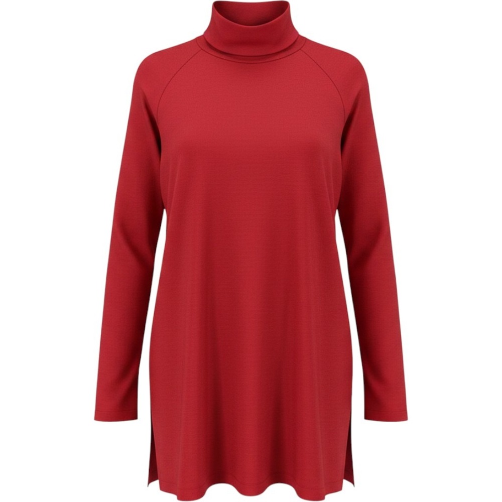 J. Jill Luxe Supima Everyday Turtleneck Tunic Women L Red Stretch Cotton Blend